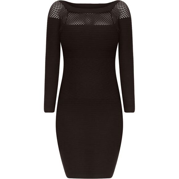Black Long Sleeve Netted Neckline Dress - Picture 6 of 8